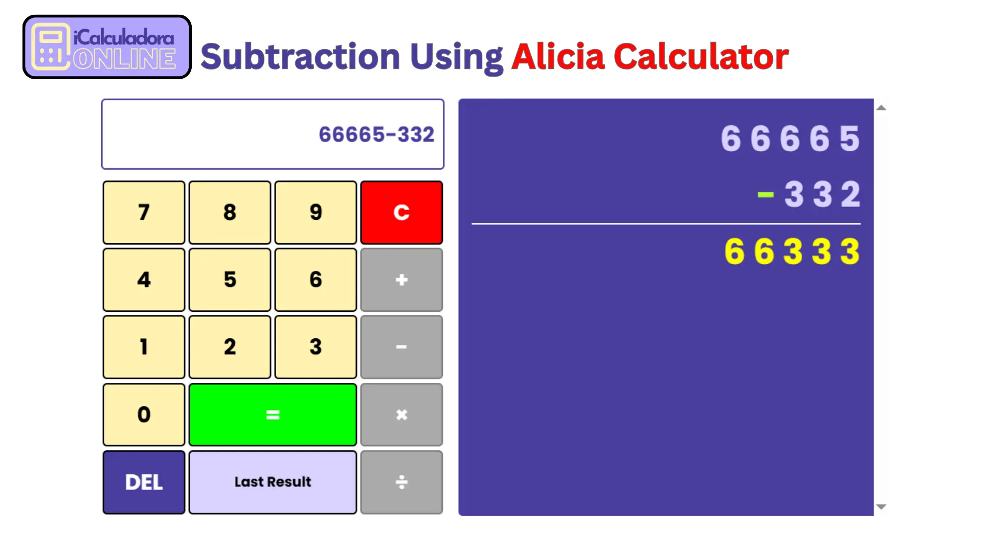 subtraction in calculadora alicia