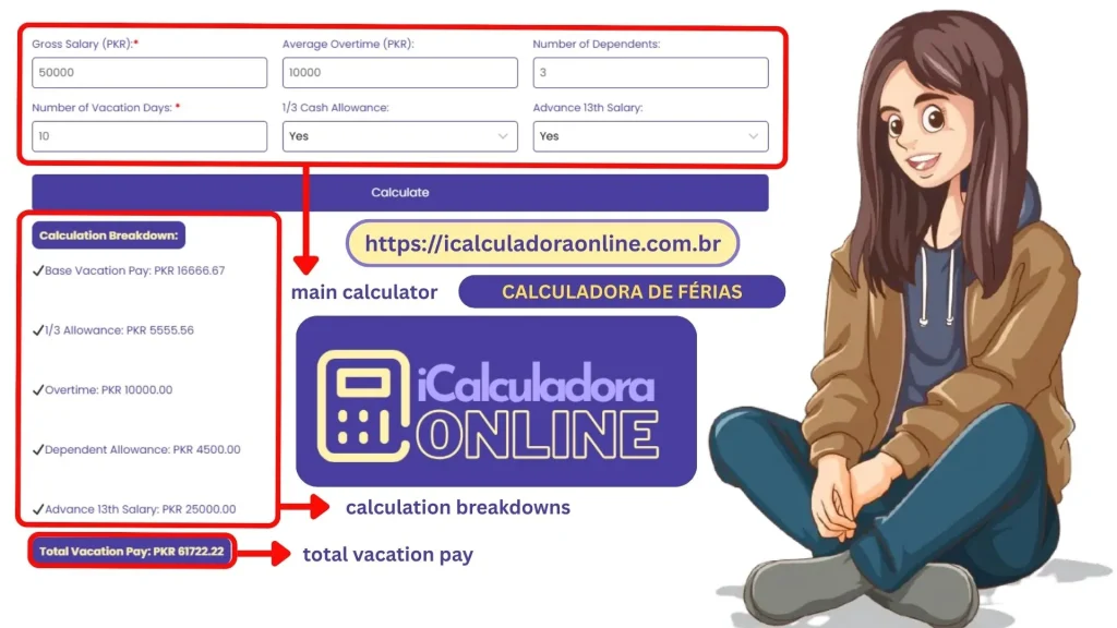 how to use Calculadora de Férias
