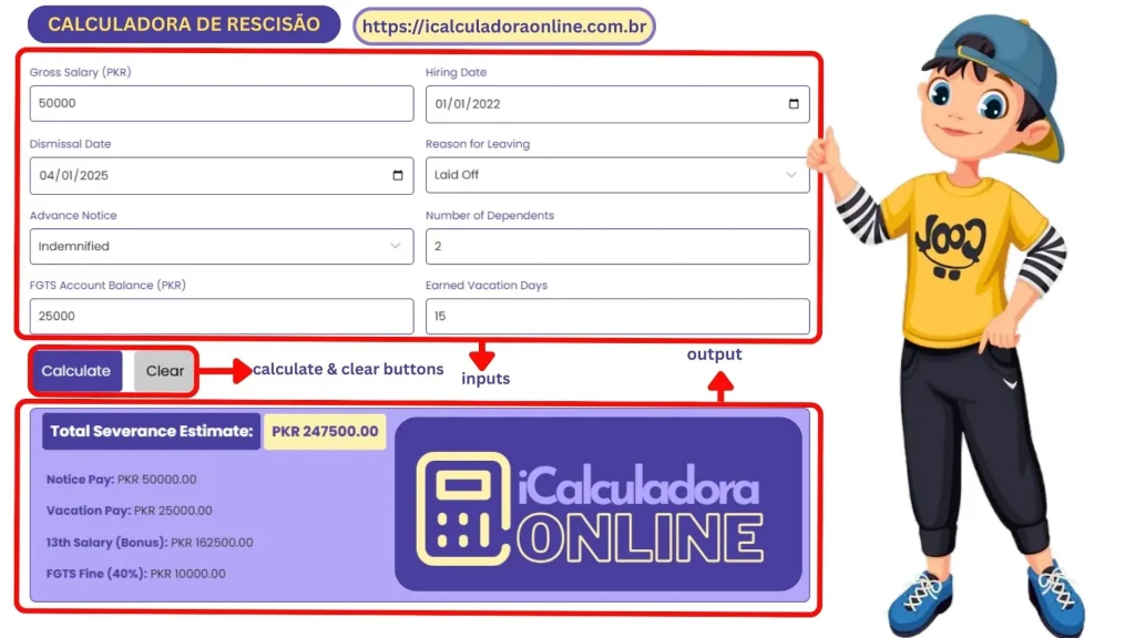 how to use calculadora de rescisão